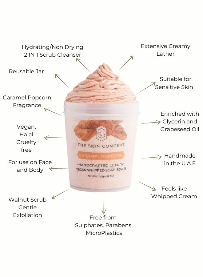 The Skin Concept  The Skin Concept Whipped Soap and Scrub - Caramel Popcorn - Handmade, Vegan for Women | Best Price UAE